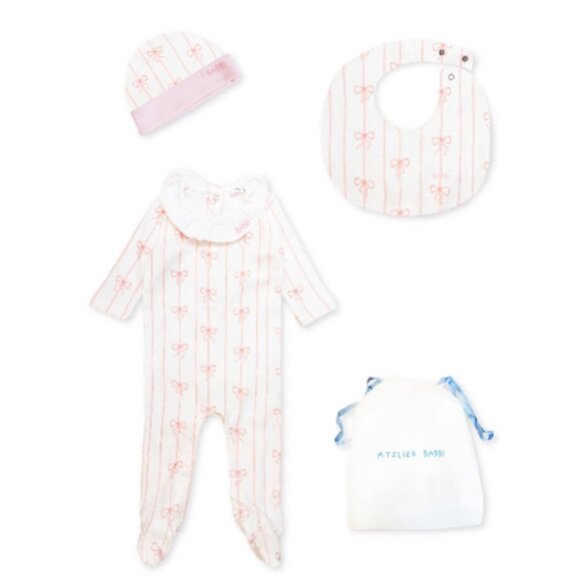 Pink Ruffle Collar Bow Newborn Gift Set